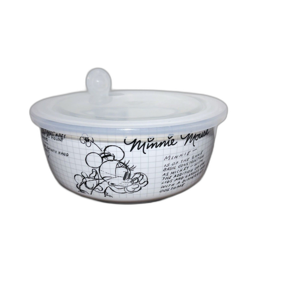 Disney Minnie Mouse Sketch Ceramic Bowl w/Vented Lid Food Storage Microwave Safe